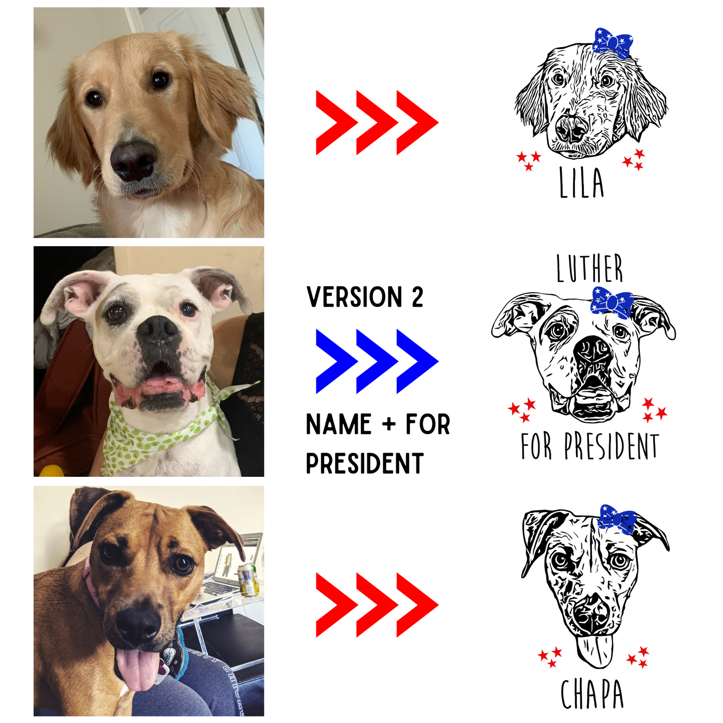 4th of July Custom Dog Portrait TShirt (2 Dog)